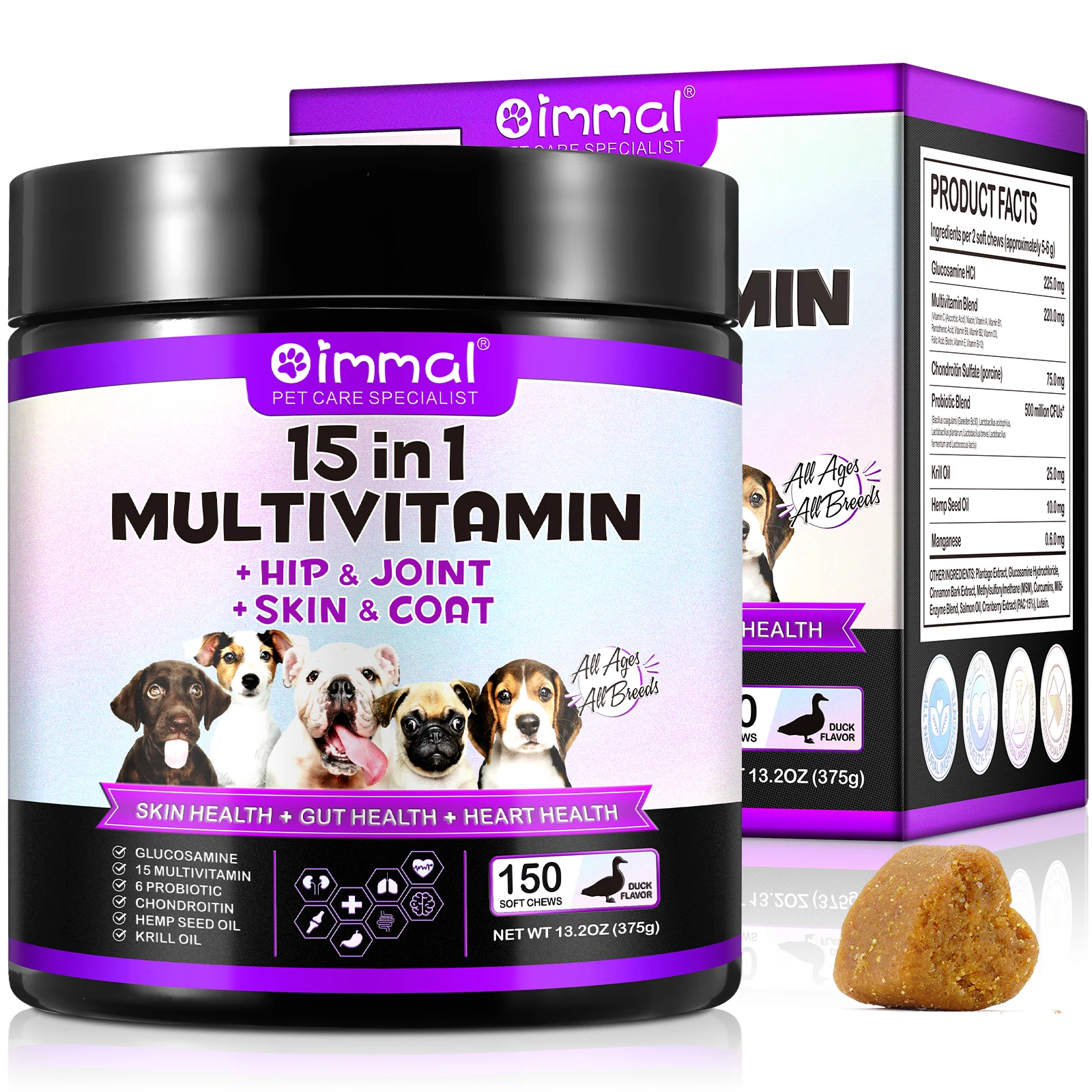 kf-A3f1e457b71ef46d18bed36d0c5a6b594O-15-in-1-Multivitamin-Supplements-150-Chews-Hip-Joint-Support-Skin-Gut-Heart-Health-with-Duck