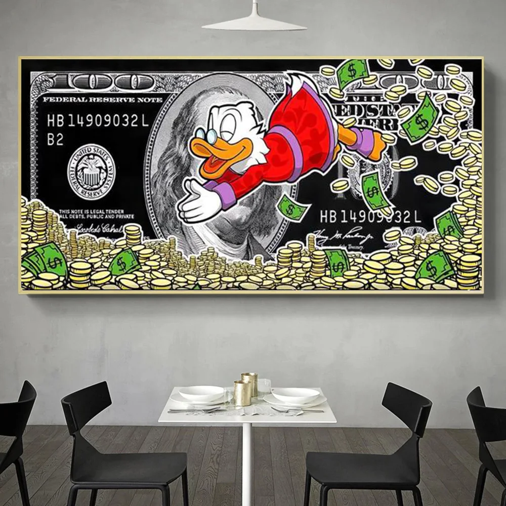 kf-Aed098083bdeb4424b787742cf5acf4c2O-Abstract-Pictures-Home-Decor-Modern-Donald-Duck-and-Dollars-Graffiti-Art-Paintings-on-the-Wall-Posters