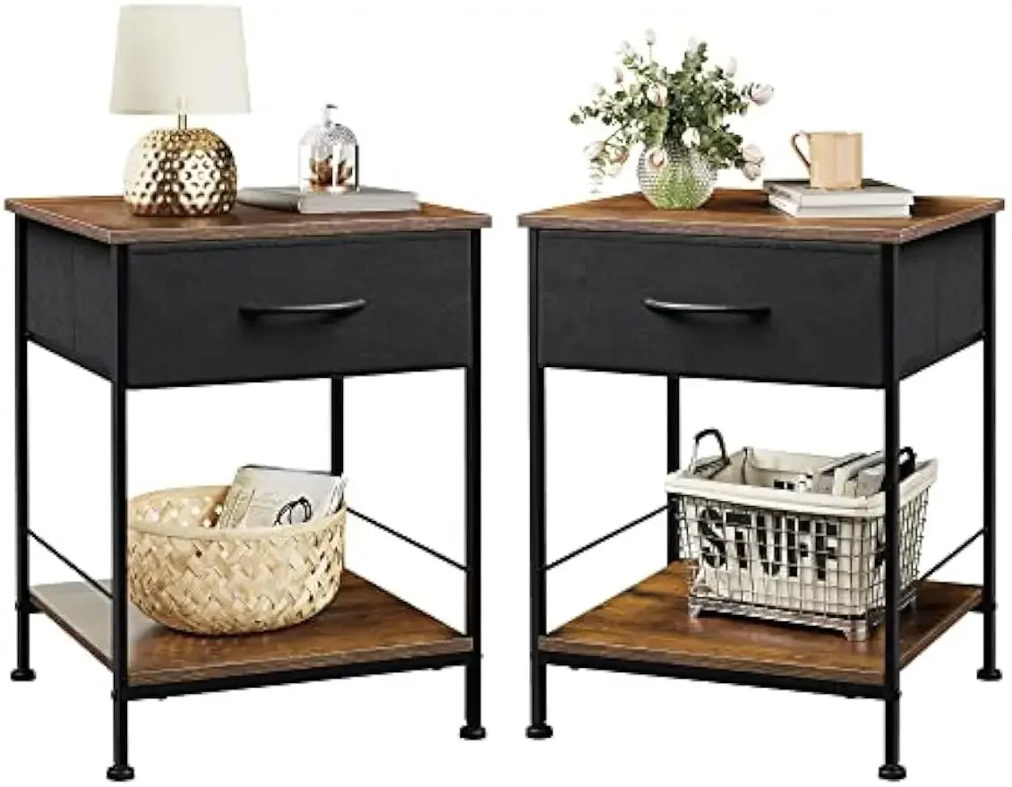 kf-S4bfe5c606e354ce199207b728864beb76-Nightstand-Set-of-2-End-Table-with-Fabric-Storage-Drawer-and-Open-Wood-Shelf-Bedside-Furniture