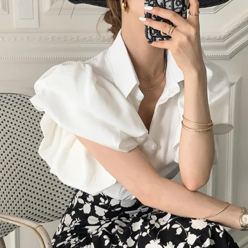 kf-Sc49be3a65e614b2cb1dcaa414b4b290fc-2023-Shirts-Women-Summer-Slim-New-Fashion-Flying-sleeve-Chic-Designed-Vintage-Aesthetic-Pure-Lapel-Office