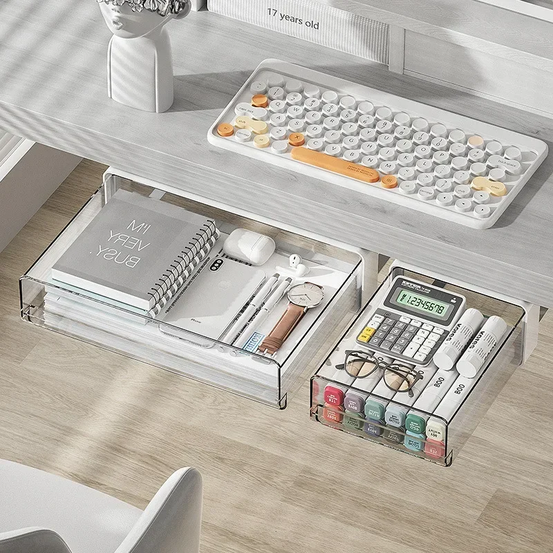 kf-Sd086854e65d14d8db1df8704525bffb7o-Office-Under-Table-Storage-Drawer-Punch-Free-Plastic-Transparent-Storage-Drawer-Large-Capacity-Desk-Stationery-Organizer