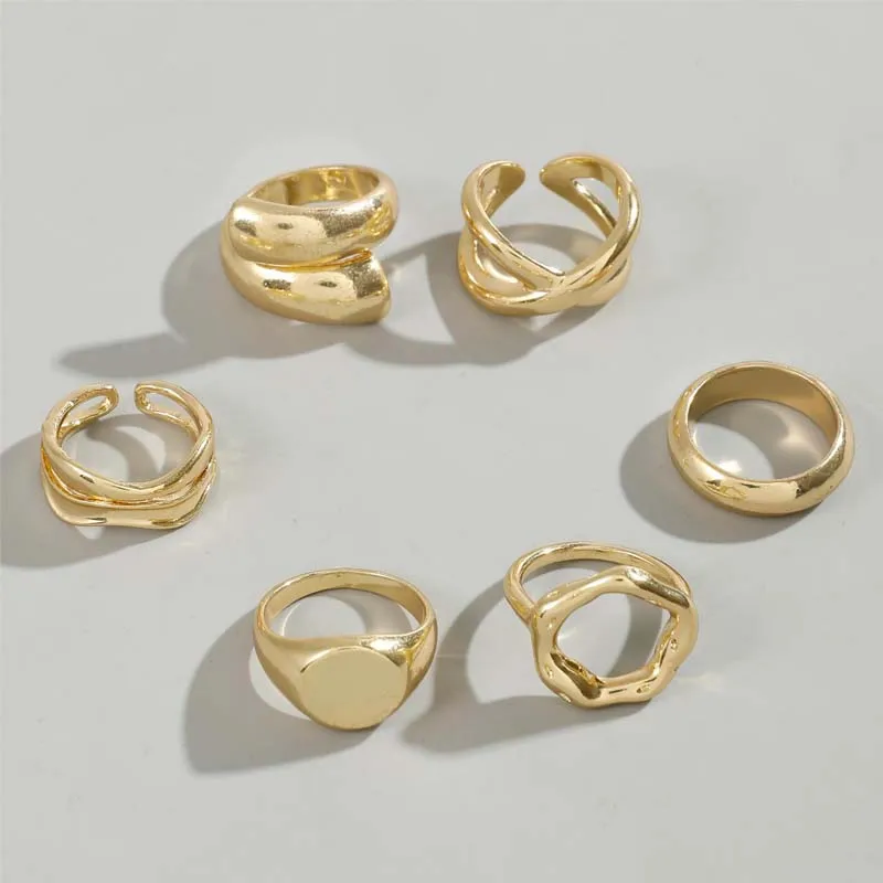 kf-S07b7db12140b41b5b525572ee57c87542-6Pcs-Set-Gold-Color-Smooth-Geometric-Open-Rings-Set-For-Women-Exaggerated-Metal-Irregular-Thick-Chunky