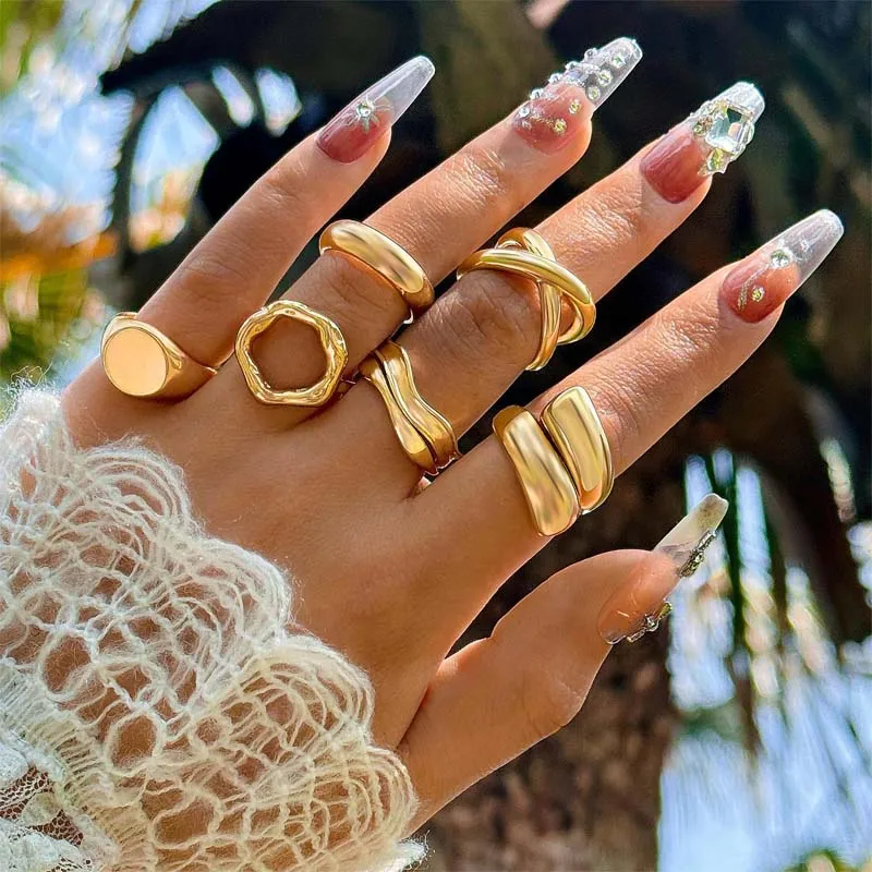 kf-S57b21186bdcc4fce958cde92cbf41533S-6Pcs-Set-Gold-Color-Smooth-Geometric-Open-Rings-Set-For-Women-Exaggerated-Metal-Irregular-Thick-Chunky