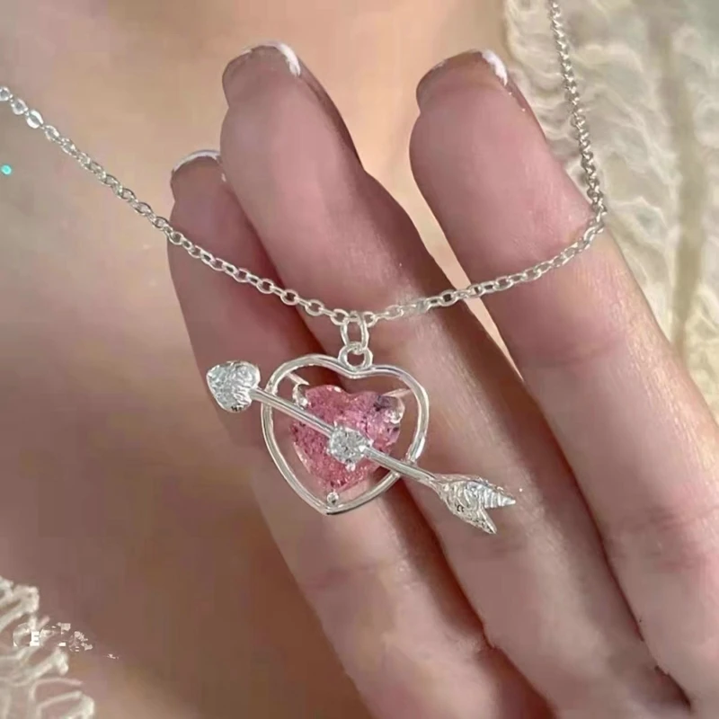kf-S5a57e2501b604e8093cd05aef71ad8e8b-Fairy-Pink-Heart-Crystal-Arrow-Pendant-Necklace-Y2K-Girls-Elegant-Sweet-Necklace-Clavicle-Chain-Women-Fashion