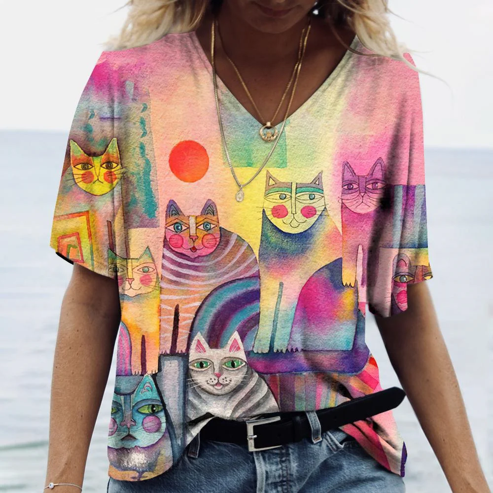 kf-Scd9f7037e80a4ee99aa4a67769de5932M-Women-s-T-shirt-Cartoon-Cat-Print-Summer-Short-Sleeve-V-Neck-Kawaii-Fashion-Casual-Tee