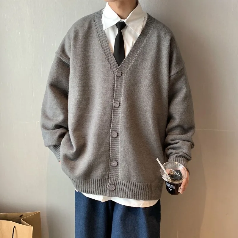 kf-S2604e8b1ea874efb9c3b34e3427289120-New-Men-s-Clothing-V-neck-Single-breasted-Men-s-Wear-Knitted-Sweater-Loose-Solid-Color