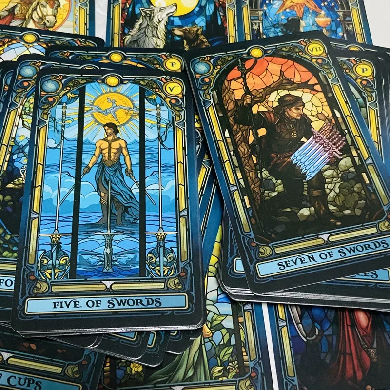 kf-Sa00f5135bca0499faab25aab5704f77fr-Stained-Glass-Tarot-cards-78-Deck-English-Board-games-S